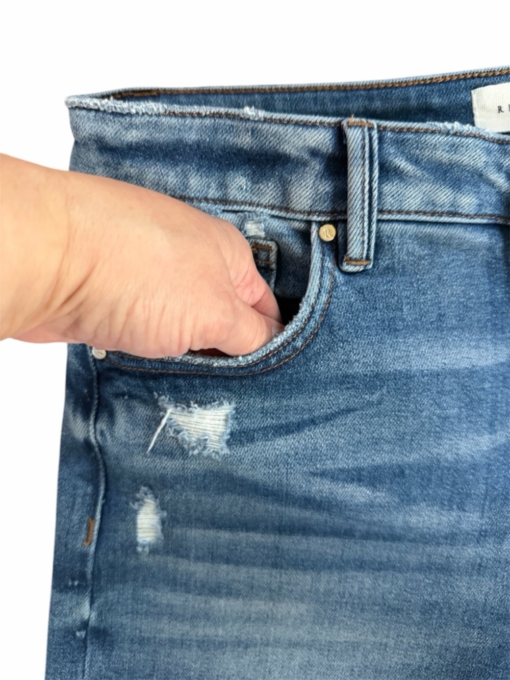 Risen Jeans Distressed High Rise Tummy Control Wide Leg Jeans Size 9/29 RDP5890 - Picture 5 of 11
